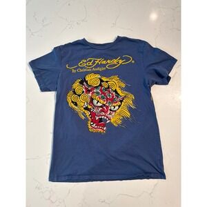 Ed Hardy By Christian Audigier Men's Blue Graphic T Shirt Size Large
